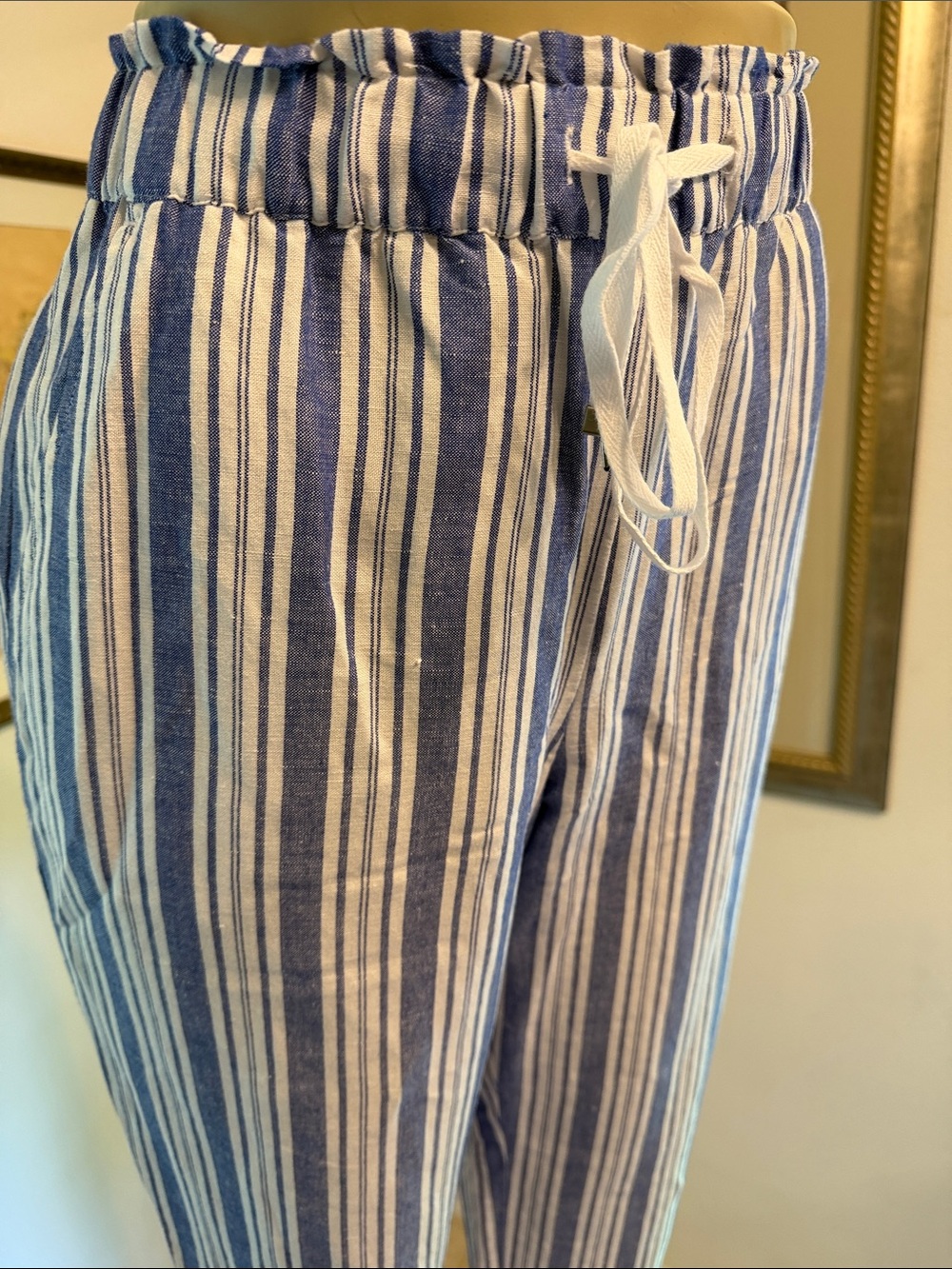 NWOT LOFT Blue & White Striped Linen Drawstring Pants w/Pockets - Picture 8 of 15